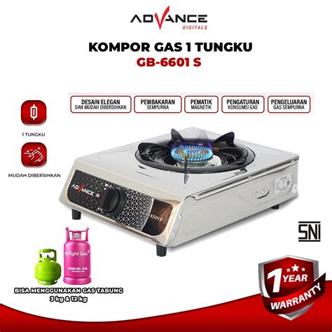 Jual ADVANCE GB 6601S Kompor Gas 1 Tungku Full Stainless Steel Kompor