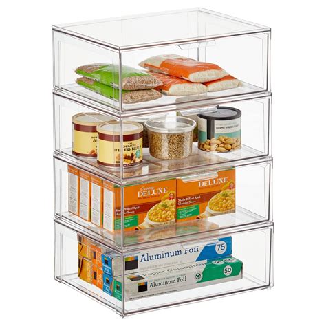 Mdesign Plastic Stackable Kitchen Storage Box With Pull Out Drawer