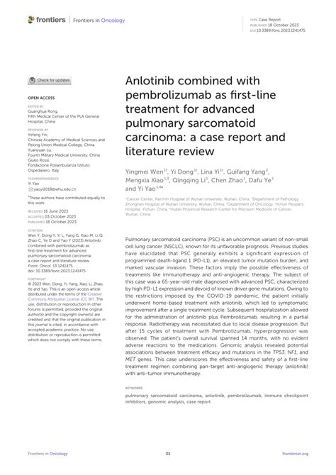 Pdf Anlotinib Combined With Pembrolizumab As First Line Treatment For