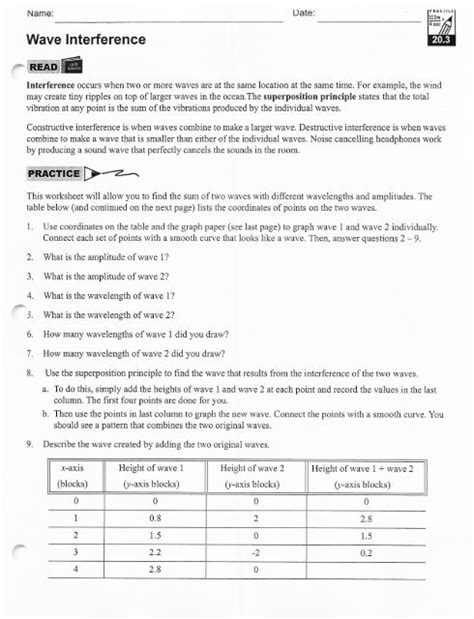 Wave Interference Worksheet - Worksheets Library