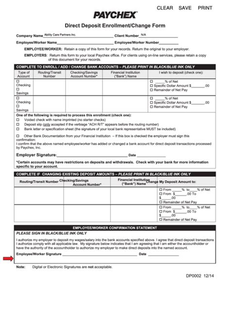 Fillable Form Dp Direct Deposit Enrollment Change Form Printable