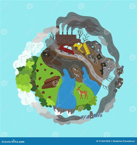 Concepto De Contaminación Ambiental El Planeta Se Divide En Dos Partes Contaminadas Por Basura