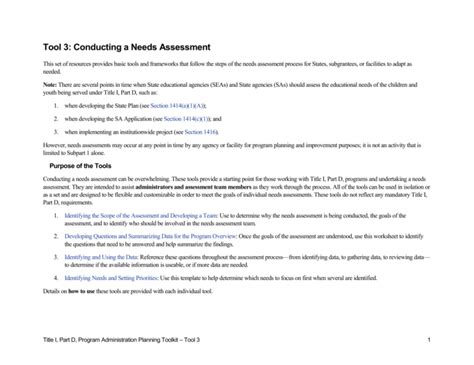 Tool Conducting A Needs Assessment