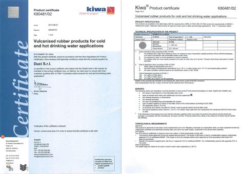 KIWA Certification For EPDM 70 PEROSSIDICA M534 Compound SEALCORE NETWORK