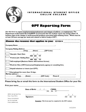 Fillable Online Collin OPT Reporting Form Collin College Collin Fax