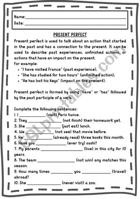 Present Perfect Esl Worksheet By Teacherverobm