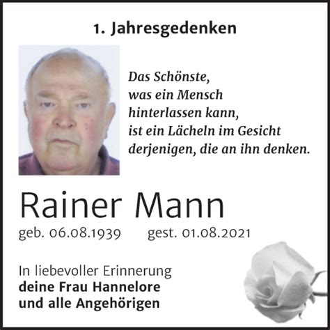 Traueranzeigen Von Rainer Mann Abschied Nehmen De