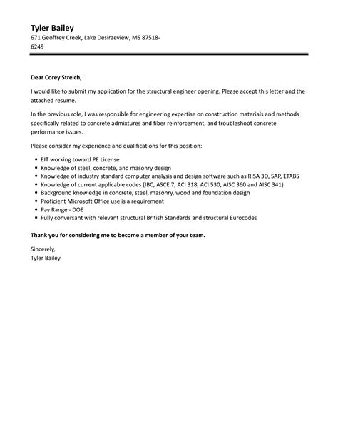 Structural Engineer Cover Letter Velvet Jobs