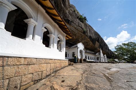 Exterior of Dambulla cave temple (Golden Temple) is a large cave-temple ...