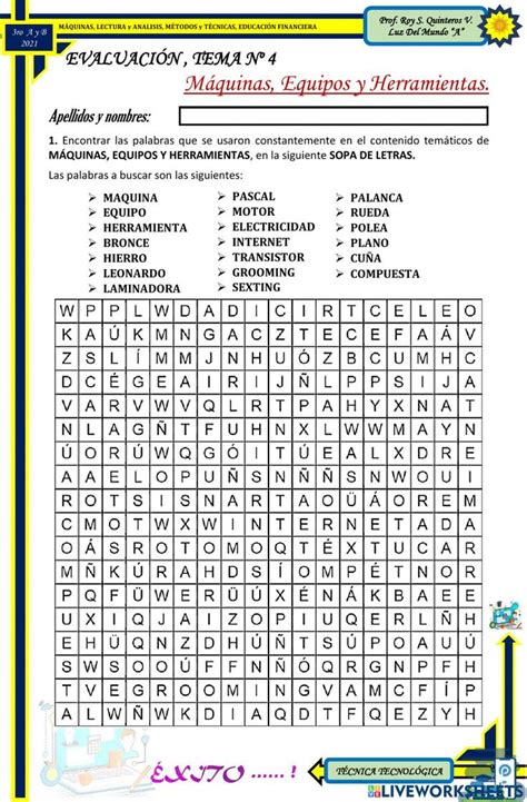 Sopa De Letras M Quinas Equipos Y Herramientas Worksheet