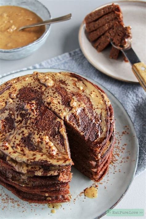 Gezonde Chocolade Pannenkoeken Taart Met Pindakaas Topping Eat Pure