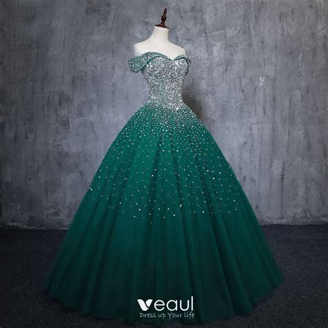 Vintage Retro Dark Green Handmade Beading Prom Dresses 2019 A Line