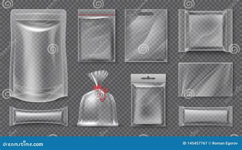 Plastic Package Transparent Realistic Pouch Mockup Blank 3d Food Pack