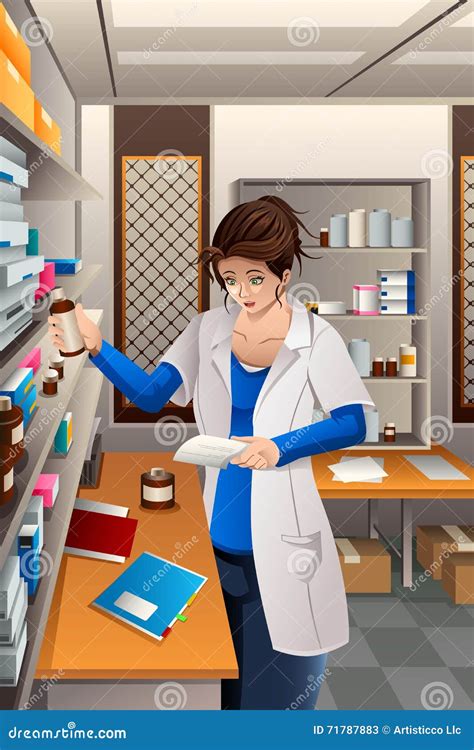 Pharmacist Working In The Pharmacy Stock Vector Illustration Of Woman