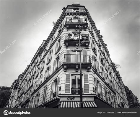 Traditional architecture of residential buildings. Black-white photo ...