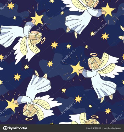 Christmas Seamless Pattern Angels Stars Sky — Stock Photo © svianola ...