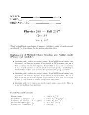 Fall 17 Quiz 4 Solution Pdf NAME UMID SIGNATURE Physics 240 Fall