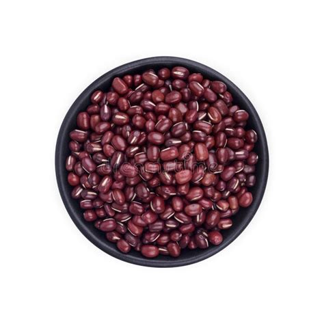 Red Bean Seeds In A Black Cup Isolated On White Background Top View