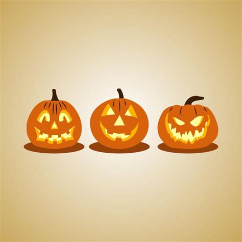 Conjunto De Tres Calabazas Naranjas De Halloween Vector Premium