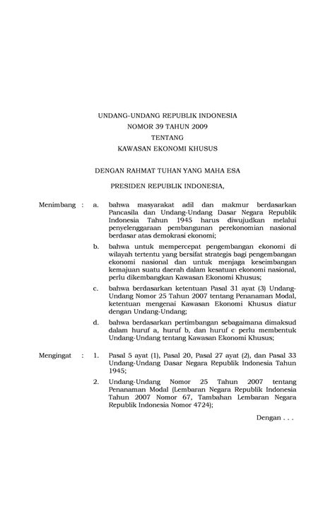 UU Nomor 39 Tahun 2009 KEK UNDANG UNDANG REPUBLIK INDONESIA NOMOR 39