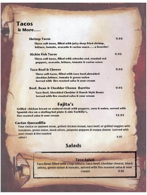 Menu At Thirsty Cactus Restaurant Ste Anne