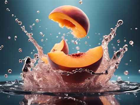 Premium Photo Peaches Falling Into Water With Splash And Drops On