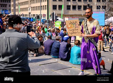 Gay Arab Looking Man Posing For Picture Gay Pride Brussels Stock Photo Alamy
