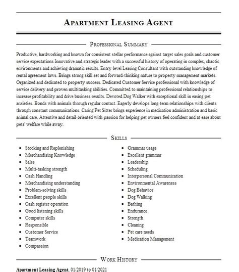 Apartment Leasing Agent Resume Objective LiveCareer