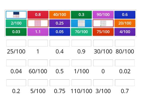 Matching Fractions and Decimals - Match up 