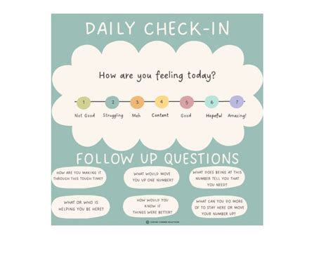 Daily Check In Poster Mental Health Check In Poster Wellness Worksheet Adult Check In