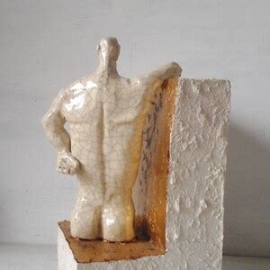 Male Statue 3d Ceramic Nude Art Figurine Naked Ceramic Sculpture Antique White Crackle Glaze