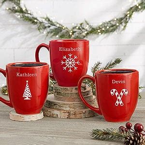 Red Personalized Holiday Mugs with Hot Cocoa