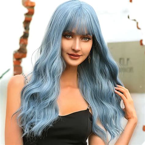 Long Wavy Hair Wigs Blue Curly Wig Costume Wigs Synthetic Temu