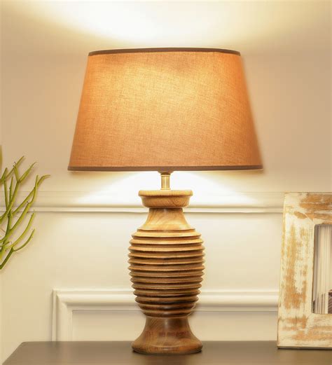 Buy Mackay Beige Cottan Fabric Shade Table Lamp With Wood Base By