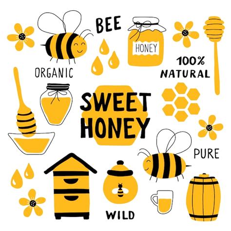 Premium Vector Honey Elements Doodle Set