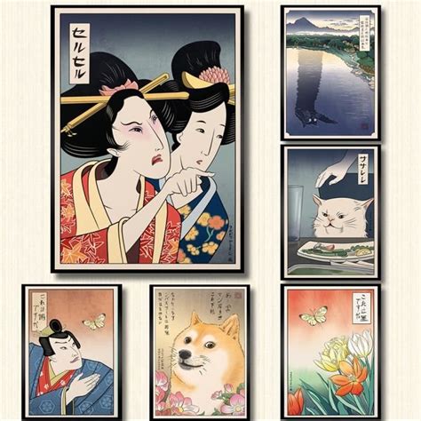 Affiche en toile imprimée avec dessin de chat samouraï japonais images