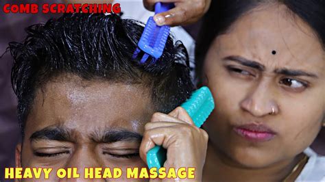 Heavy Oil Head Massage And Comb Scratching By Barber Girl Pakhi Neck