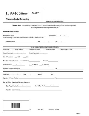 Fillable Online Tuberculosis Screening Form Pdf Fax Email Print