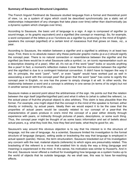 Summary Of Saussures Theory Of Structuralism