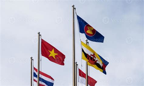 flag poles  asean countries  stock photo  vecteezy