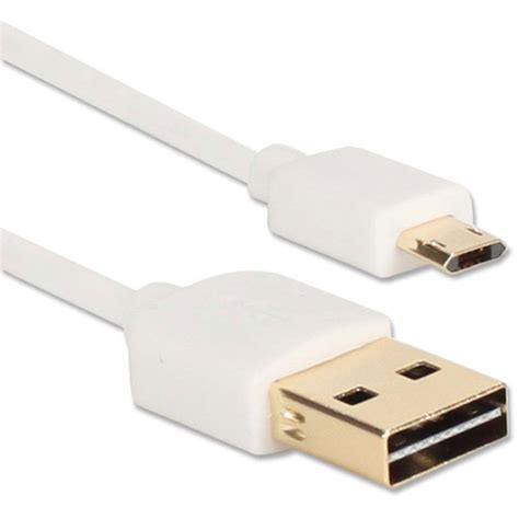 Qvs Premium Reversible Usb To Reversible Micro Usb Sync And Fast Charger Cable 2 Ft White