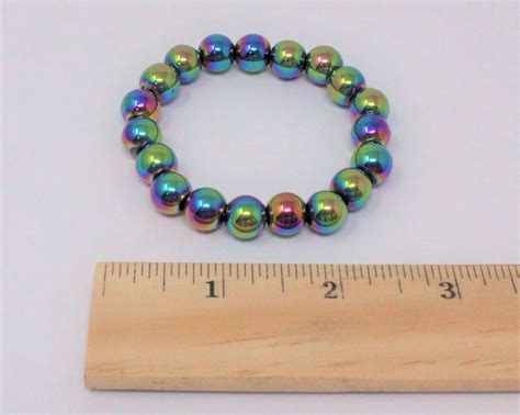 Rainbow Hematite Bead Bracelet 8 Mm Round Crystals Natural Stretch