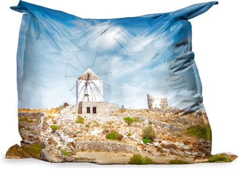 PillowMonkey Zitzak Afbeelding Van Een Windmolen Op Het Eiland Paros