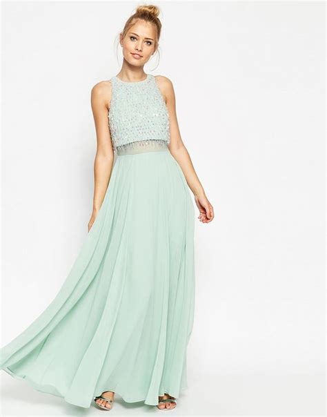 Asos Crop Top Maxi Dress With Sequin Droplets At Maxi Dress