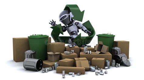 Robot with trash can stock illustration. Illustration of character ...