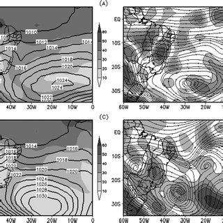 A C Slp Hpa And Precipitable Water Kg M Shaded And B D