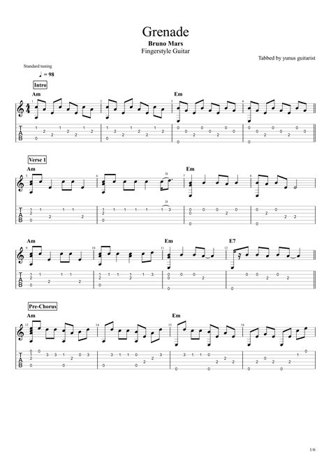 Grenade Bruno Mars Pdf Yunus Guitarist