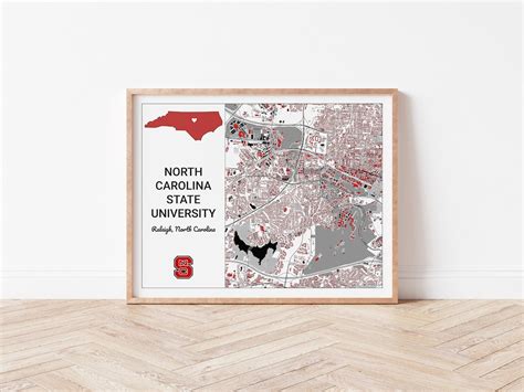 North Carolina State University NCSU Campus Map Gift - Etsy