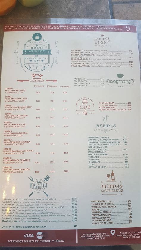 Carta Del Restaurante La Casita Empanadas Argentinas Saltillo Blvd