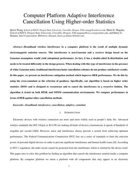 Pdf Computer Platform Adaptive Interference Cancellation Using Higher